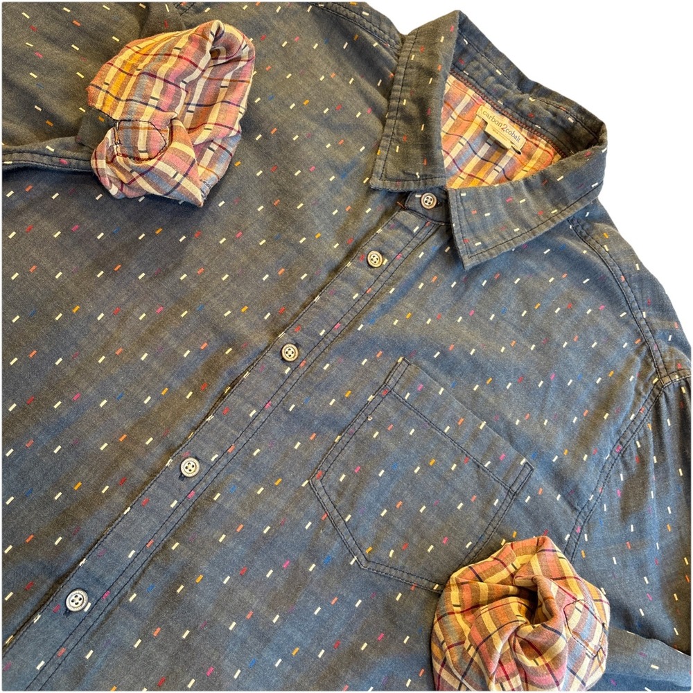 Carbon2Cobalt Plaid Lined Cotton Blue Flecks Long Sleeve Pocket Shirt Men's XL
